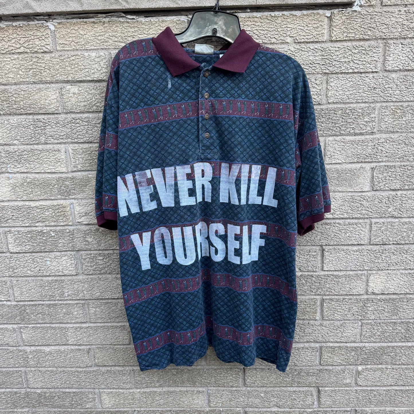 NEVER KILL YOURSELF 1/1 Polo T-Shirt (Medium)