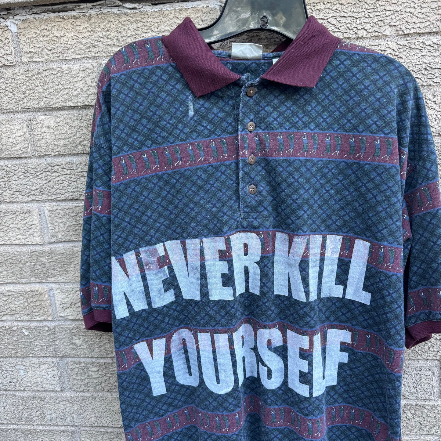 NEVER KILL YOURSELF 1/1 Polo T-Shirt (Medium)