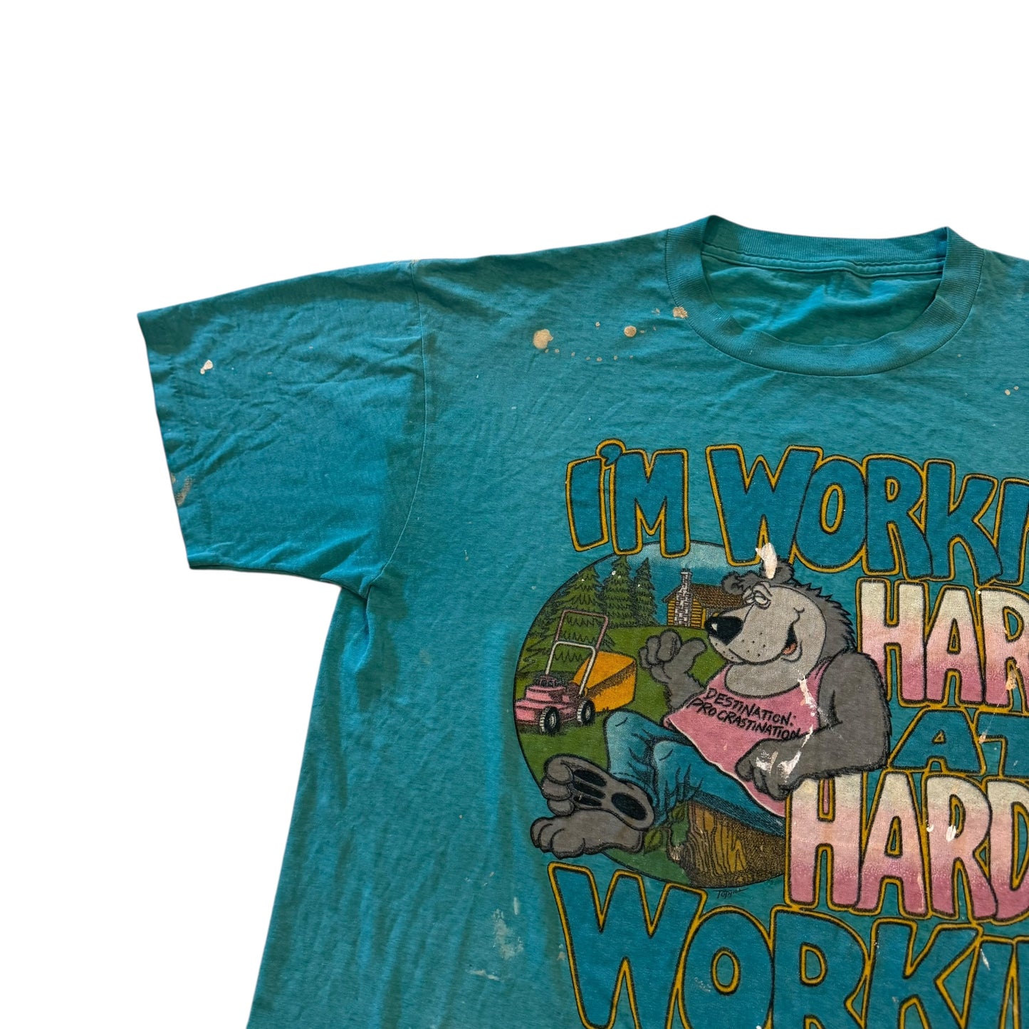 I’m Working Hard At Hardly Working T-Shirt 90s THRASHED (XL)