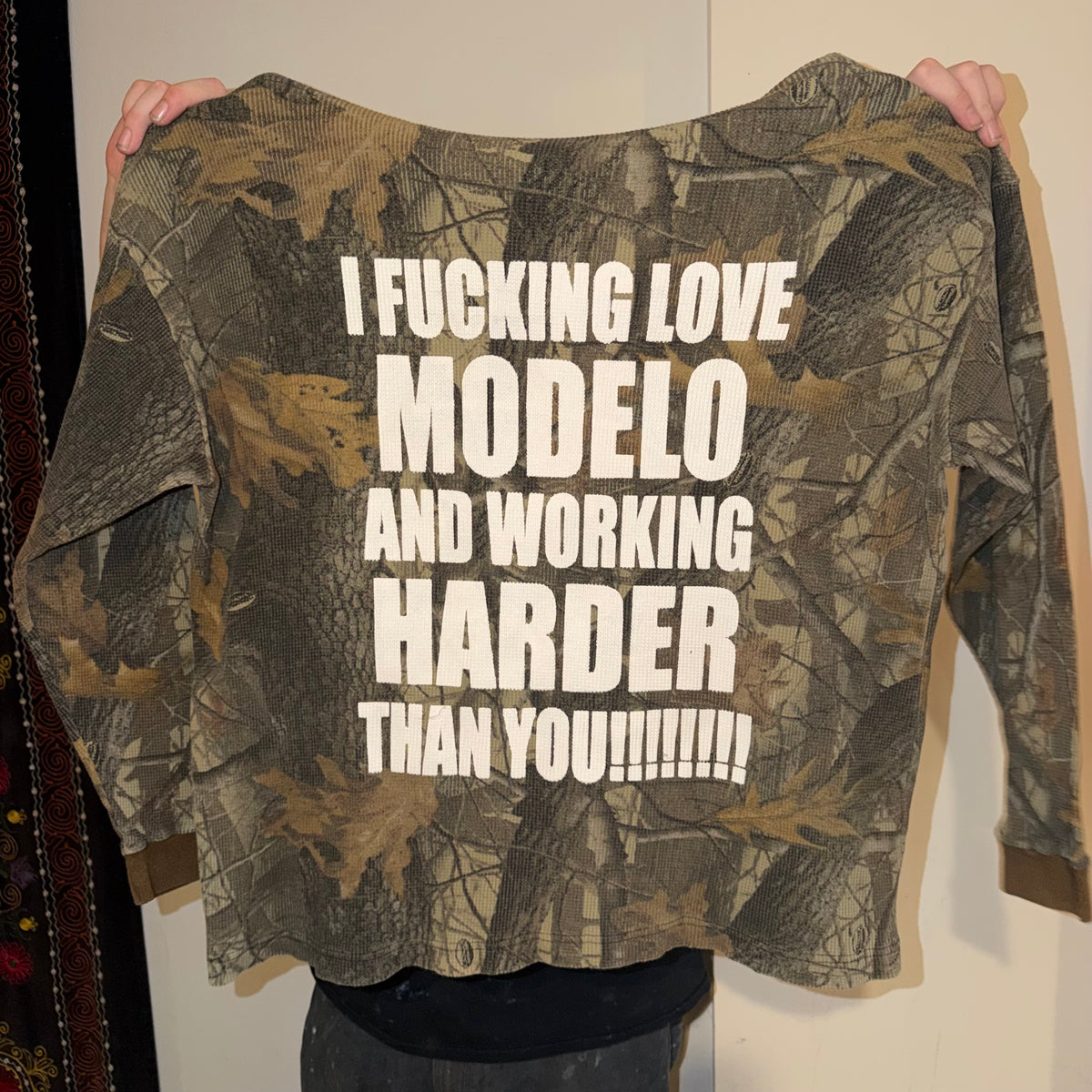 Spiritually Mexican Camo Long Sleeve Waffle Knit T-Shirt (XL)