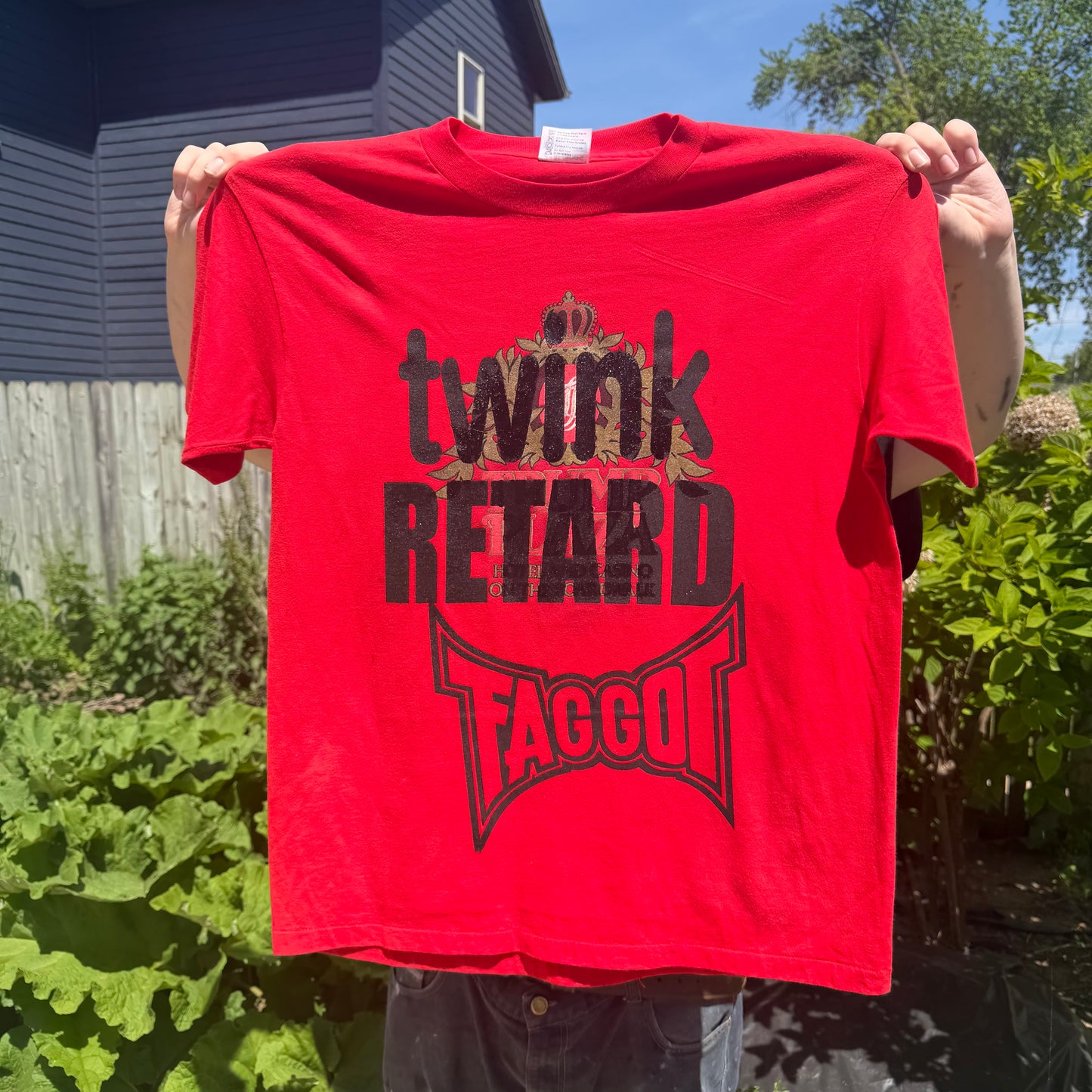 Twink Retard Faggot 1/1 T-Shirt (XL) HARDCORE THOUGHTS X JUNA THRIFTS