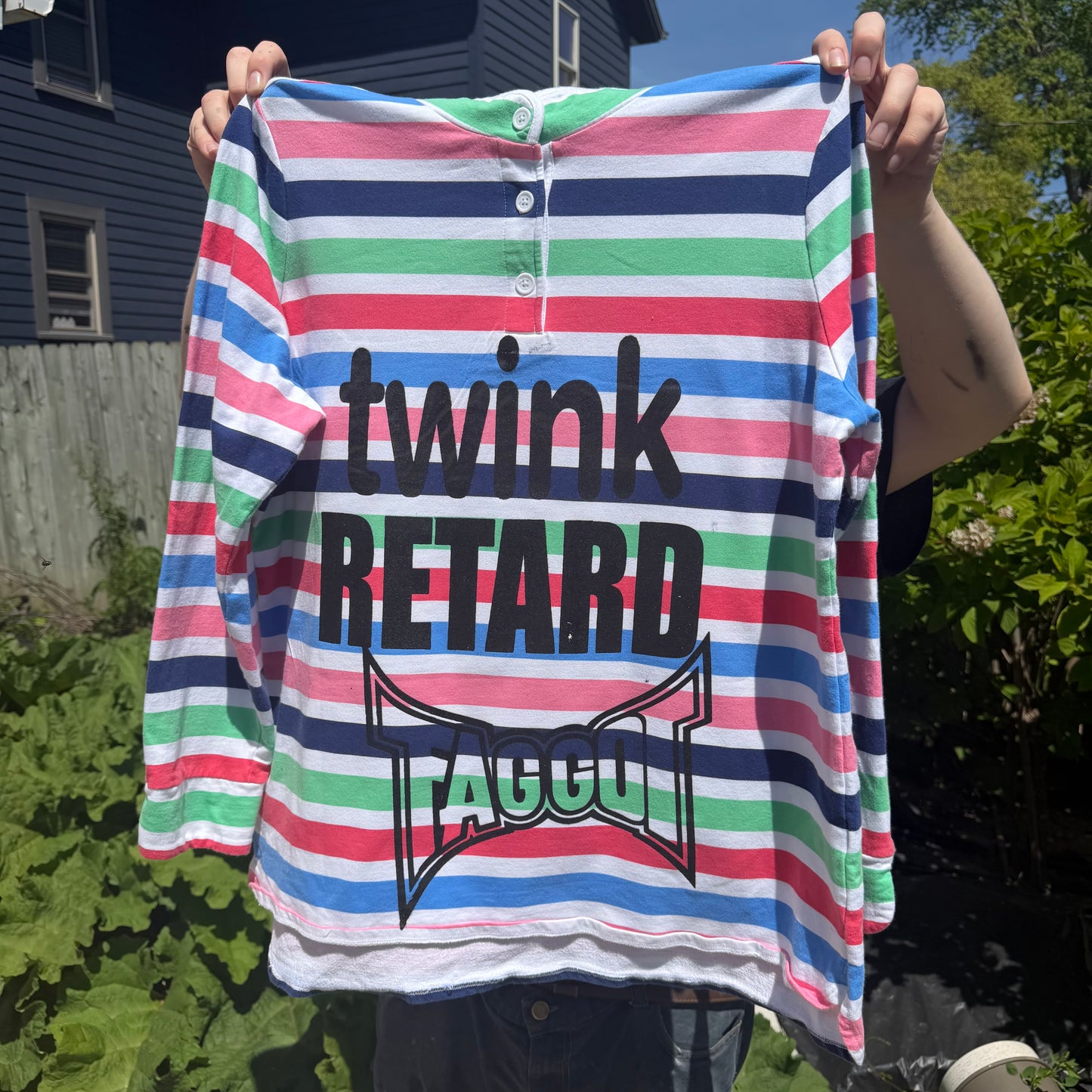 Twink Retard Faggot 1/1 T-Shirt (Large) HARDCORE THOUGHTS X JUNA THRIFTS