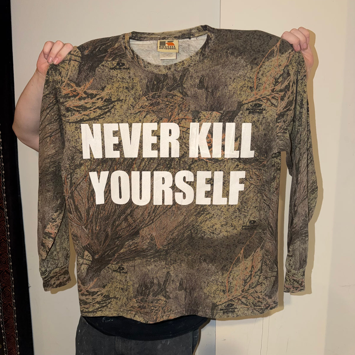 Never Kill Yourself 1/1 Camo Long Sleeve T-Shirt (XL)