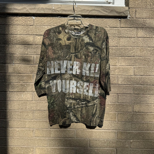 NEVER KILL YOURSELF 1/1 Camo Long Sleeve T-Shirt (Large)