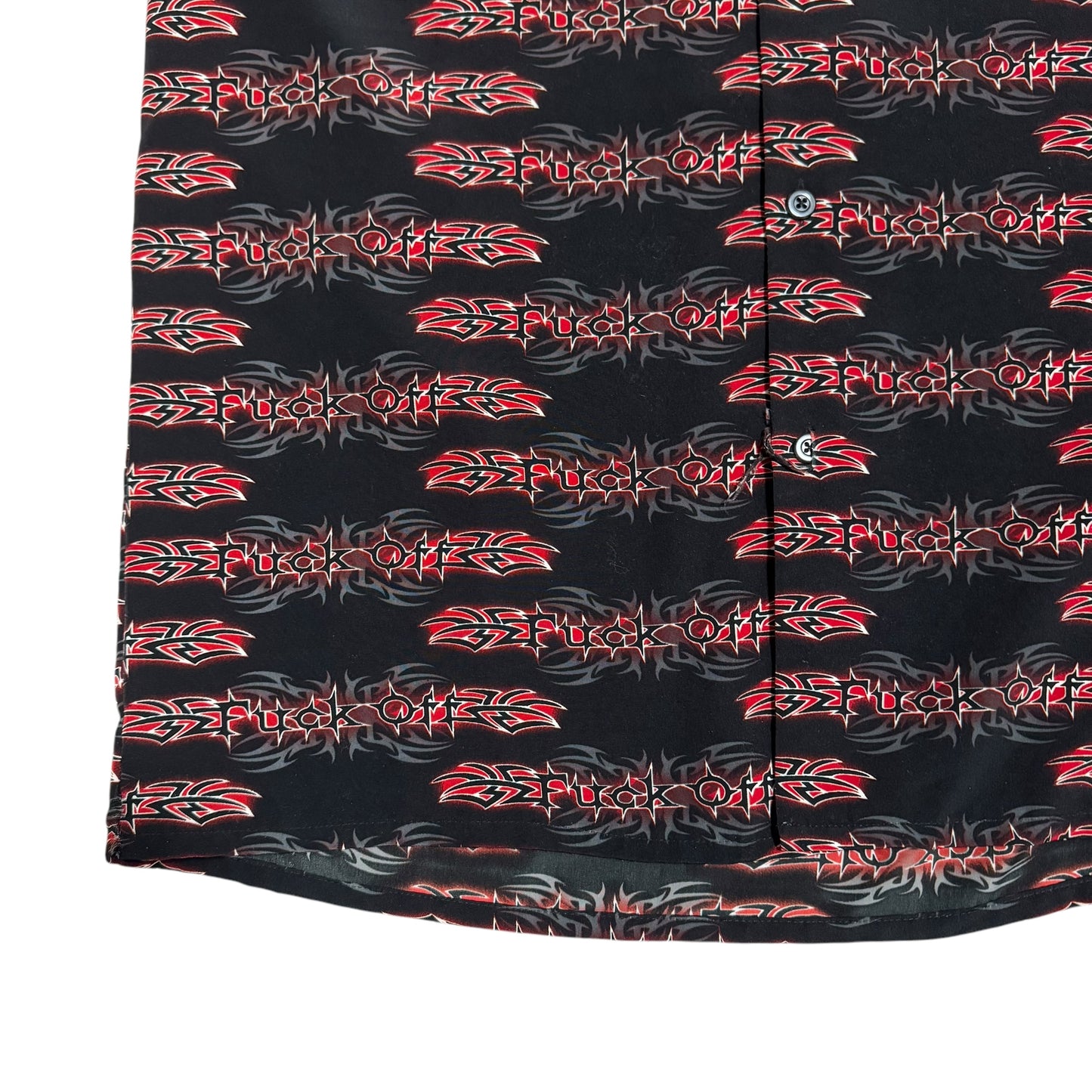 Fuck Off Tribal Button Up T-Shirt 2000s (XXL)