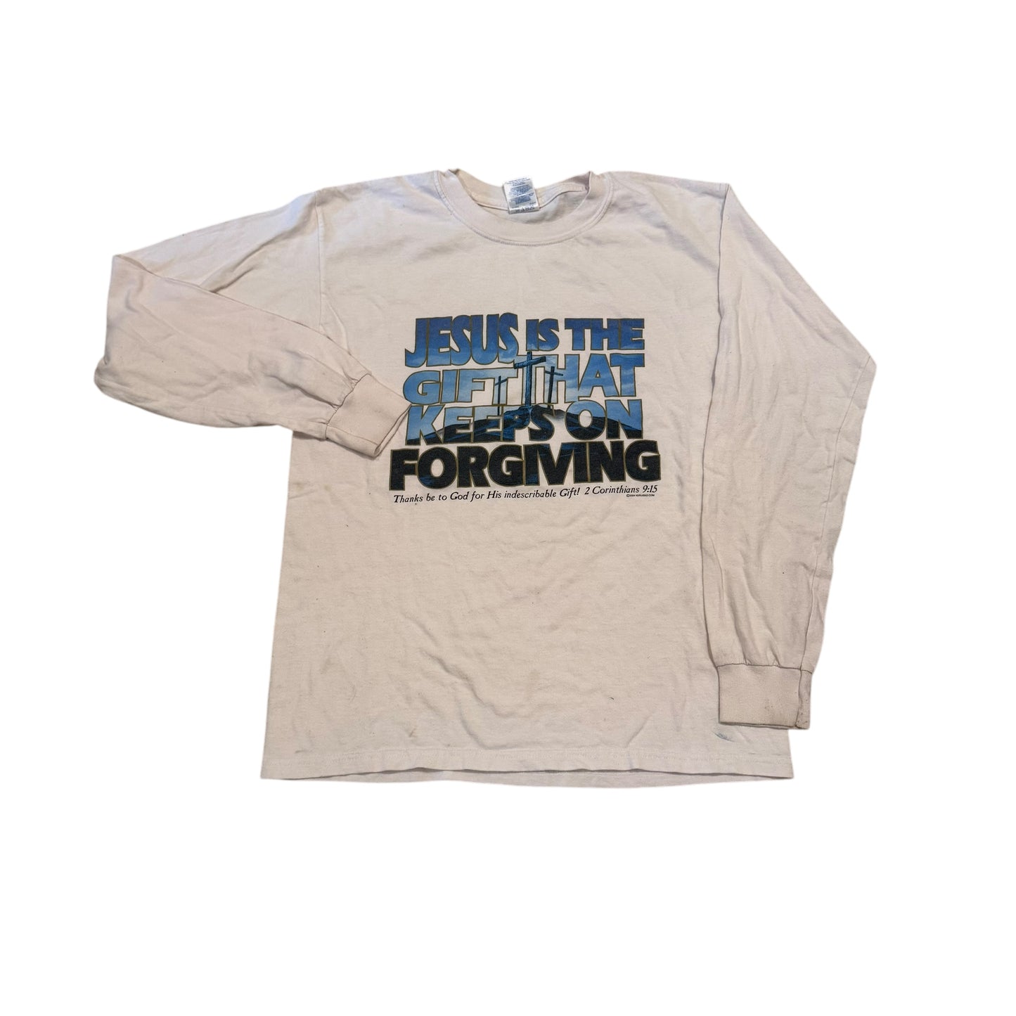 Jesus Is The Gift That Keeps On Forgiving Long Sleeve T-Shirt 2000s (Medium) [ REAL SHOPPER EXCLUSIVE ]