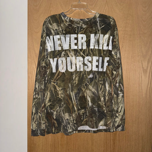 NEVER KILL YOURSELF 1/1 Camo Long Sleeve T-Shirt (Large)
