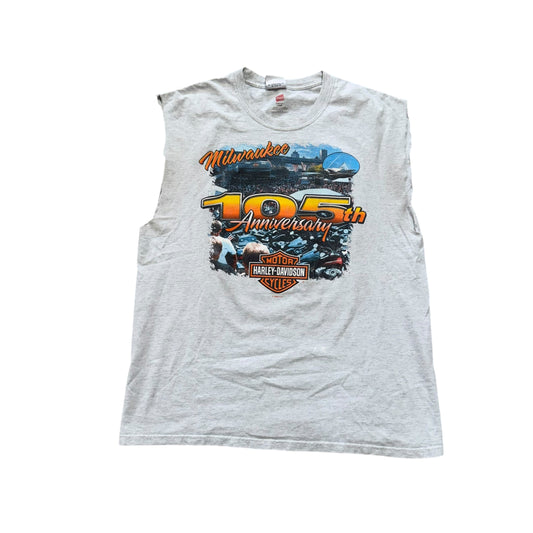 Harley Davidson 105th Anniversary Cut Off T-Shirt 2000s (Large) [ REAL SHOPPER EXCLUSIVE ]