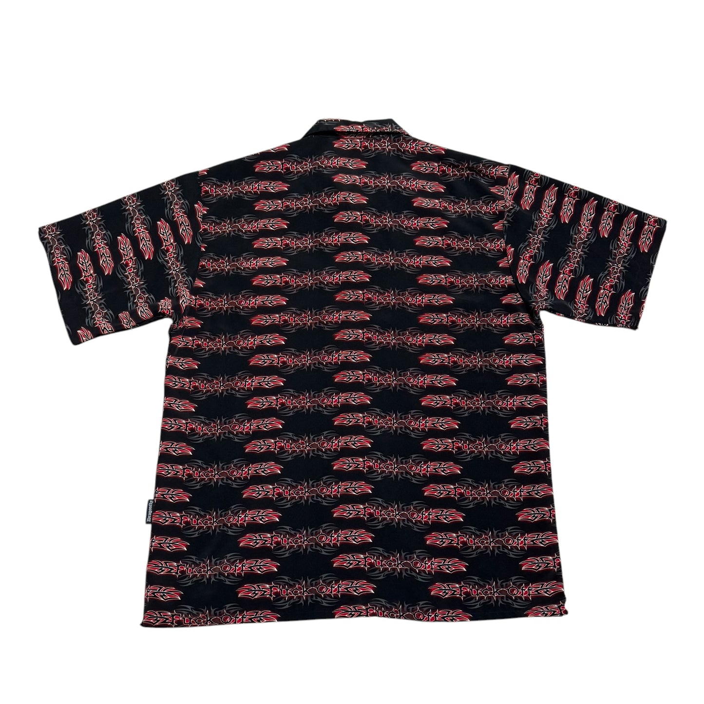 Fuck Off Tribal Button Up T-Shirt 2000s (XXL)
