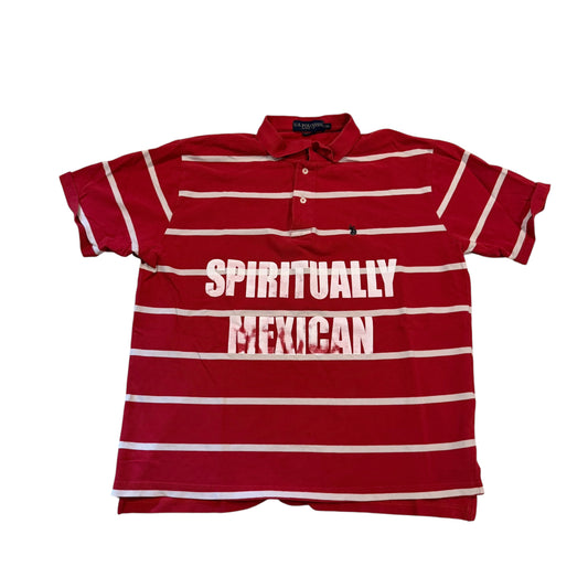 Spiritually Mexican Striped Polo T-Shirt (Fits XL) PERSONALS COLLECTION