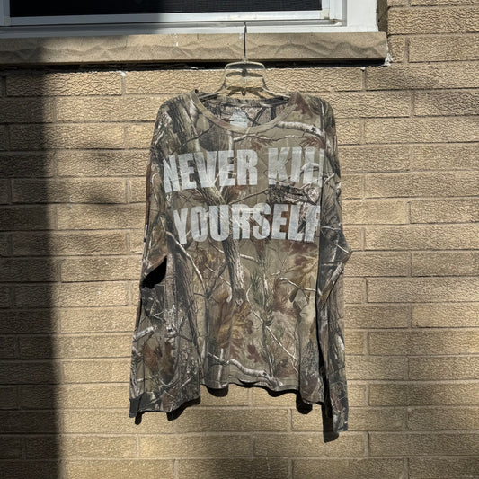 NEVER KILL YOURSELF 1/1 Camo Long Sleeve T-Shirt (XXXL)