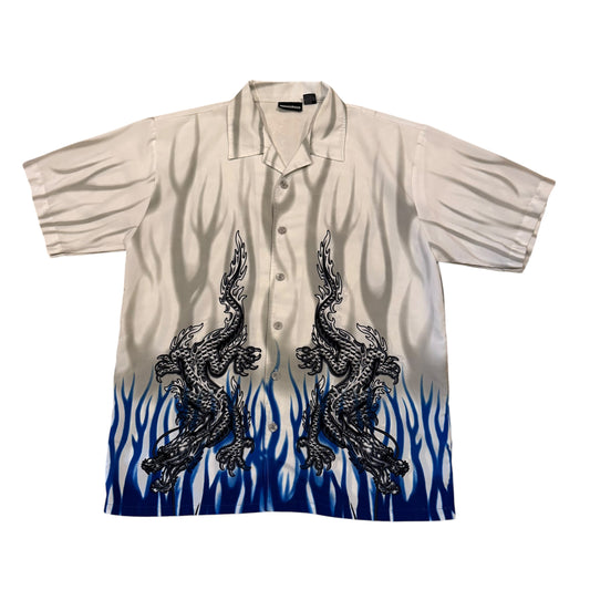 Dragon Flame Button Up T-Shirt (Fits XL) PERSONALS COLLECTION