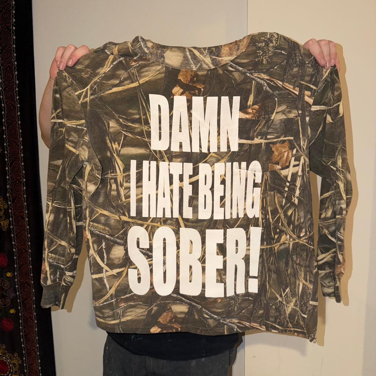 Damn I Hate Being Sober 1/1 Camo Turtle Neck Long Sleeve T-Shirt (XL)