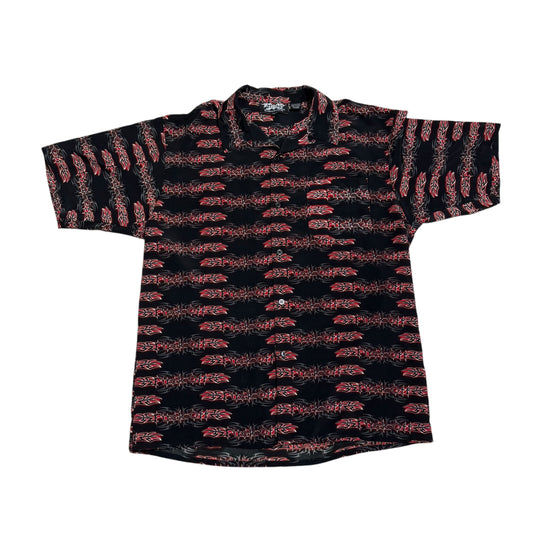 Fuck Off Tribal Button Up T-Shirt 2000s (XXL)