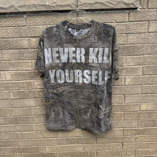 NEVER KILL YOURSELF 1/1 Camo T-Shirt (Large)