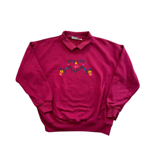 Floral Heart Embroidered Sweater 90s (Large) [ REAL SHOPPER EXCLUSIVE ]