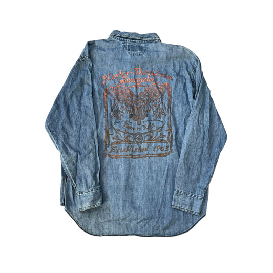 Harley Davidson Denim Button Down T-Shirt (XL) [ REAL SHOPPER EXCLUSIVE ]