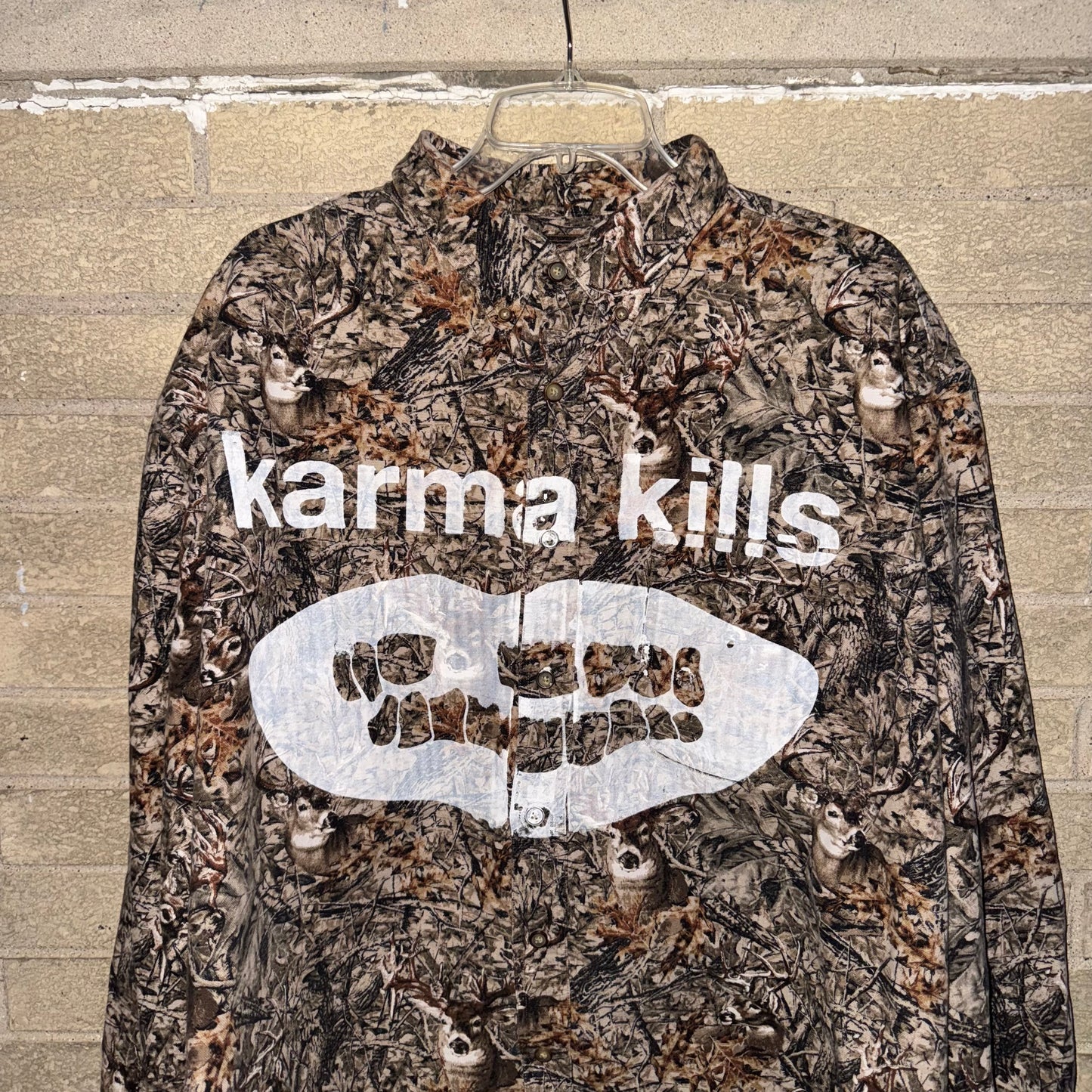 Karma Kills 1/1 Camo Long Sleeve Button Up T-Shirt (XXL)