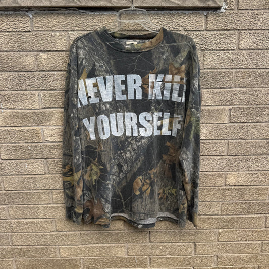 NEVER KILL YOURSELF 1/1 Camo Long Sleeve T-Shirt (XL)