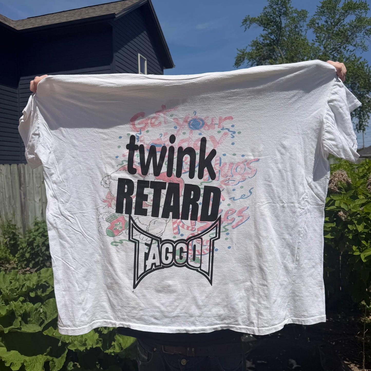 Twink Retard Faggot 1/1 T-Shirt (Boxy XXXXL) HARDCORE THOUGHTS X JUNA THRIFTS