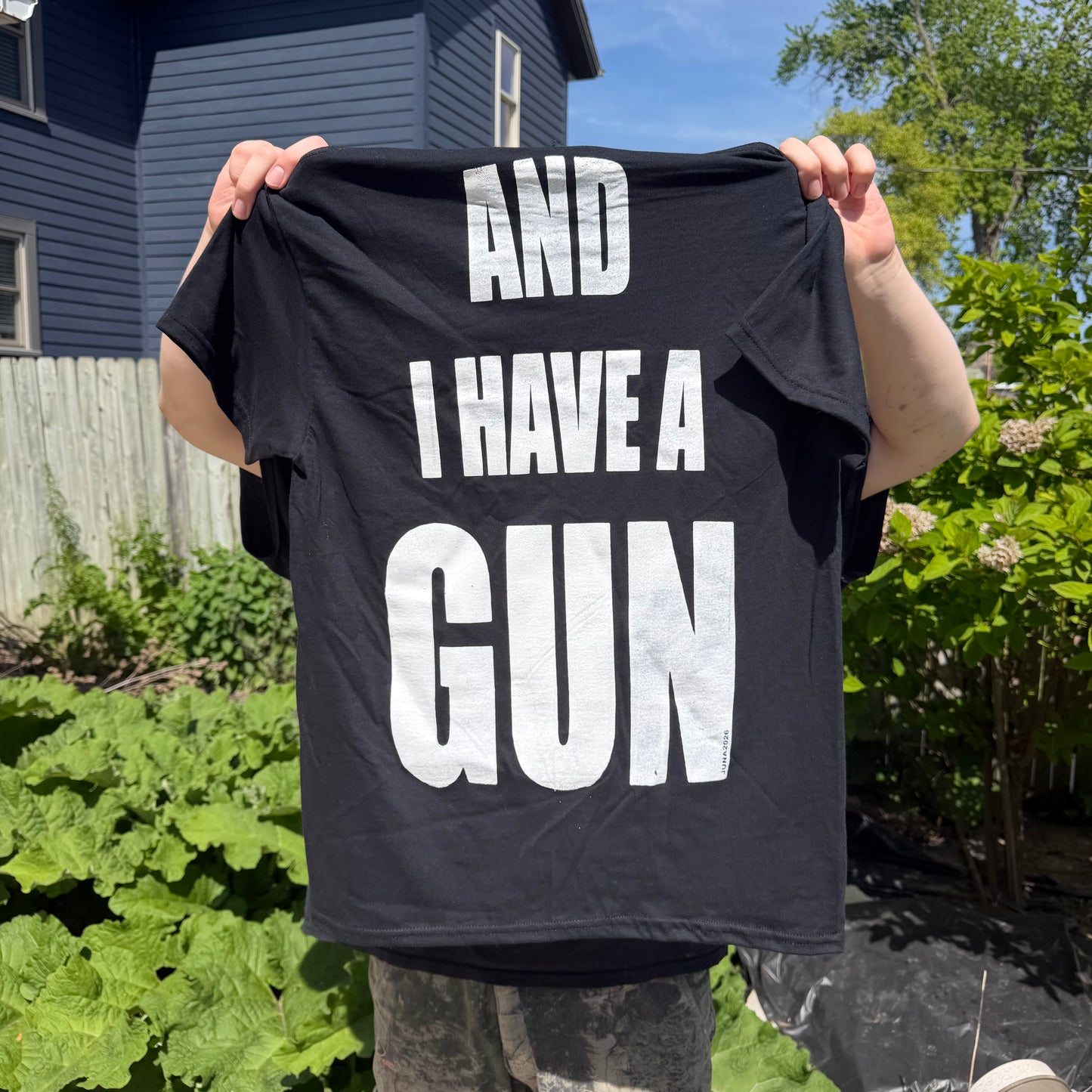 FUCK MY STUPID CHUD LIFE And I Have A Gun T-Shirt Black SYLAS PRINTS X JUNA THRIFTS